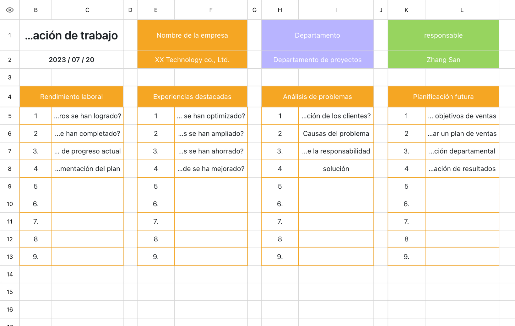 Tabla de reanudación de trabajo 1